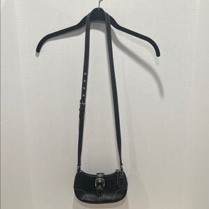 Coach Black Crossbody Bag with Buckle Detail and White Stitching